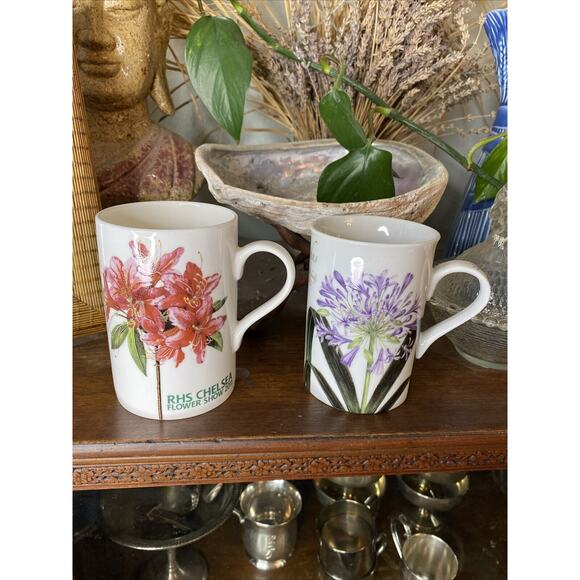 England "Agapanthus" Fine China Coffee Mug RHS Chelsea Flower Show 2011 LOT Of 2 - Picture 1 of 10